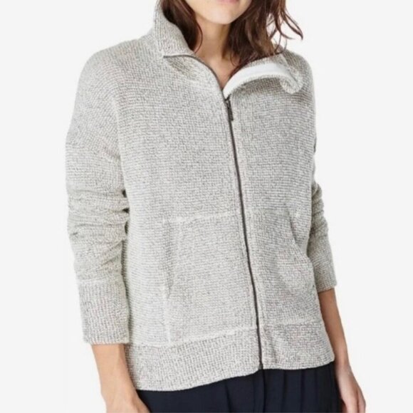 Sweaty Betty Restful Boucle Zip Through Jacket Mock Neck Pockets Charcoal Size M - Picture 4 of 12